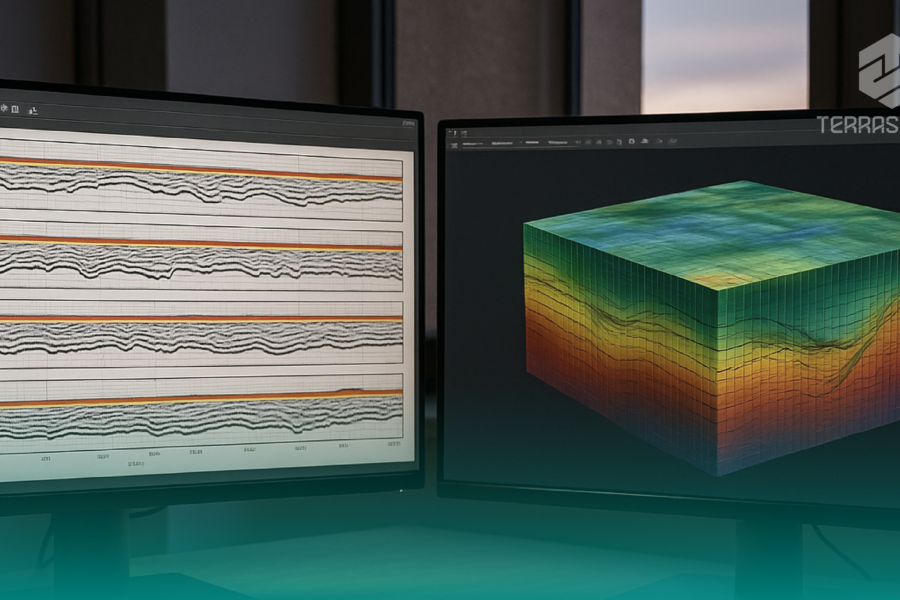 Comparación entre un perfil 2D y un modelo geofísico 3D